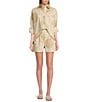 Le' AL.X Polka Dot Woven High Rise Coin Pocket Pleated Trouser Coordinating Shorts, Color:Tan - Image 3