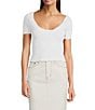 Le' AL.X Ribbed Knit Scoop Neck Short Sleeve Cropped Top, Color:White - Image 1