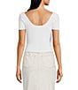 Le' AL.X Ribbed Knit Scoop Neck Short Sleeve Cropped Top, Color:White - Image 2