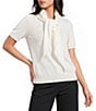 Le' AL.X Scarf Collar Crew Neck Short Sleeve Sweater - Image 1