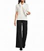 Le' AL.X Scarf Collar Crew Neck Short Sleeve Sweater - Image 3