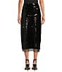 Le' AL.X Sequin Knit High Rise Sheath Slip Midi Sheer Hem Coordinating Skirt, Color:Black - Image 2