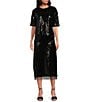 Le' AL.X Sequin Knit High Rise Sheath Slip Midi Sheer Hem Coordinating Skirt, Color:Black - Image 3