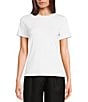 Color:White - Image 1 - Short Sleeve Crew Neck Knit Jersey Pima Cotton Tee Top