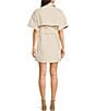 Color:Creme - Image 2 - Short Sleeve Snap Collar Belted Mini Shirt Dress