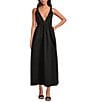 Le' AL.X Sleeveless V-Neck Side Pockets Parachute A-Line Midi Dress, Color:Black - Image 1