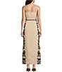 Color:Flax - Image 2 - Square Neck Sleeveless Embroidered Column Side Slit Linen Maxi Dress