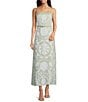 Le' AL.X Linen Embroidered Square Neck Sleeveless Spaghetti Strap Braided Belt Column Side Slit Maxi Coordinating Dress, Color:Seaglass - Image 1