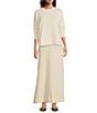 Le' AL.X Stretch Knit Organic Cotton Crew Neck Dropped Long Sleeve Pullover Coordinating Sweatshirt, Color:Ivory - Image 3