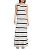 Le' AL.X Stripe Knit Crochet Crew Neck Sleeveless Shift Maxi Dress, Color:Black/White - Image 1