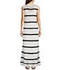 Le' AL.X Stripe Knit Crochet Crew Neck Sleeveless Shift Maxi Dress, Color:Black/White - Image 2