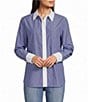 Le' AL.X Striped Collared Long Sleeve Button Down Top - Image 1