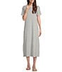 Le' AL.X Stripe Stretch Knit Crew Neck Short Sleeve T-Shirt Midi Dress, Color:Slate/White - Image 1