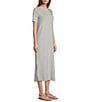 Le' AL.X Stripe Stretch Knit Crew Neck Short Sleeve T-Shirt Midi Dress, Color:Slate/White - Image 3
