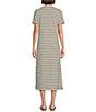 Color:Ivory/Black - Image 2 - Striped Stretch Knit Short Sleeve Round Neck T-Shirt Midi Dress