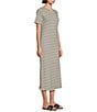 Color:Ivory/Black - Image 3 - Striped Stretch Knit Short Sleeve Round Neck T-Shirt Midi Dress