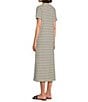 Color:Ivory/Black - Image 4 - Striped Stretch Knit Short Sleeve Round Neck T-Shirt Midi Dress