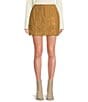 Le' AL.X Suede Pick Stitch High Rise Pencil Mini Skirt, Color:Camel - Image 1