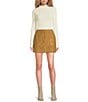Le' AL.X Suede Pick Stitch High Rise Pencil Mini Skirt, Color:Camel - Image 3