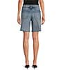Le' AL.X Washed Woven Denim Mid Rise Tie Waist Distressed Bermuda Jean Shorts, Color:Medium Wash - Image 2