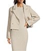 Le' AL.X Wool Blend Woven Notch Lapel Long Sleeve Button Front Cropped Coordinating Blazer, Color:Heather Ivory - Image 1