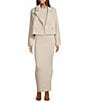 Le' AL.X Wool Blend Woven Notch Lapel Long Sleeve Button Front Cropped Coordinating Blazer, Color:Heather Ivory - Image 3
