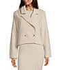 Le' AL.X Wool Blend Woven Notch Lapel Long Sleeve Button Front Cropped Coordinating Blazer, Color:Heather Ivory - Image 5