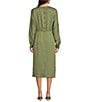Le' AL.X Woven Boat Neck Long Dolman Blouson Sleeve Keyhole Pleat Sheath Midi Dress, Color:Sage - Image 2