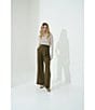 Le' AL.X Woven Crepe High Rise Coin Pocket Pleated Pointed Hem Trousers, Color:Olive - Image 5