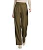Le' AL.X Woven Crepe High Rise Coin Pocket Pleated Pointed Hem Trousers, Color:Olive - Image 1