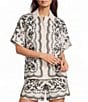 Le' AL.X Woven Embroidered Collared Short Sleeve Button Front Coordinating Shirt - Image 1
