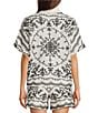 Le' AL.X Woven Embroidered Collared Short Sleeve Button Front Coordinating Shirt - Image 2