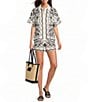 Le' AL.X Woven Embroidered Collared Short Sleeve Button Front Coordinating Shirt - Image 3