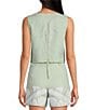Le' AL.X Woven Linen Floral Embroidered Boat Neck Sleeveless Crop Mod Coordinating Top, Color:Seaglass - Image 2
