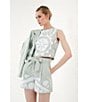 Le' AL.X Woven Linen Floral Embroidered Boat Neck Sleeveless Crop Mod Coordinating Top, Color:Seaglass - Image 6