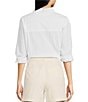 Color:Optic White - Image 2 - Woven Point Collar Button Cuff Long Sleeve Chest Patch Pocket Button Front Crinkle Blouse