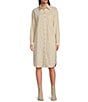 Le' AL.X Woven Point Collar Long Sleeve Button Front Shirttail Below the Knee Dress, Color:Vanilla - Image 1