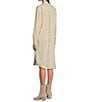 Le' AL.X Woven Point Collar Long Sleeve Button Front Shirttail Below the Knee Dress, Color:Vanilla - Image 4