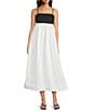 Le' AL.X Woven Poplin Color Block Square Neck Spaghetti Strap Empire Waist A-Line Flounce Midi Dress, Color:Ivory/Black - Image 1