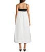 Le' AL.X Woven Poplin Color Block Square Neck Spaghetti Strap Empire Waist A-Line Flounce Midi Dress, Color:Ivory/Black - Image 2