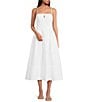 Le' AL.X Woven Ruched Straight Keyhole Neck Spaghetti Strap A-Line Midi Dress, Color:White - Image 1