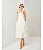 Le' AL.X Woven Ruched Straight Keyhole Neck Spaghetti Strap A-Line Midi Dress, Color:White - Image 4