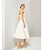 Le' AL.X Woven Ruched Straight Keyhole Neck Spaghetti Strap A-Line Midi Dress, Color:White - Image 6