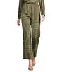 Le' AL.X Woven Satin Logo Print High Rise Wide Leg Flounce Coordinating Pants - Image 1