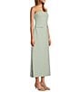 Le' AL.X Woven Straight Neck Strapless Cargo Flap Suit Midi Dress, Color:Seaglass - Image 3