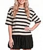 Le' AL.X Woven Striped Crew Neck Short Sleeve Boxy Tee Shirt - Image 1