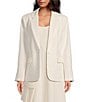 Le' AL.X Woven Suiting Notch Lapel Long Sleeve Button Front Flap Pocket Mid Length Coordinating Blazer, Color:Off White - Image 1