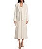 Le' AL.X Woven Suiting Notch Lapel Long Sleeve Button Front Flap Pocket Mid Length Coordinating Blazer, Color:Off White - Image 3