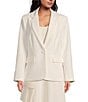 Le' AL.X Woven Suiting Notch Lapel Long Sleeve Button Front Flap Pocket Mid Length Coordinating Blazer, Color:Off White - Image 4