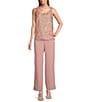 Color:Rose Gold - Image 3 - 3-Piece 3/4 Bell Sleeve Embroidered Metallic Scallop Hem Scoop Neck Duster Pant Set